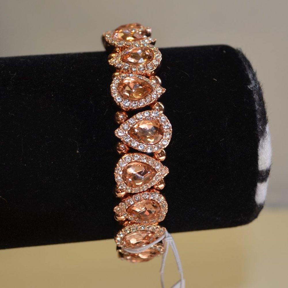 Rhinestone Teardrop Rose Gold Stretch Bracelet